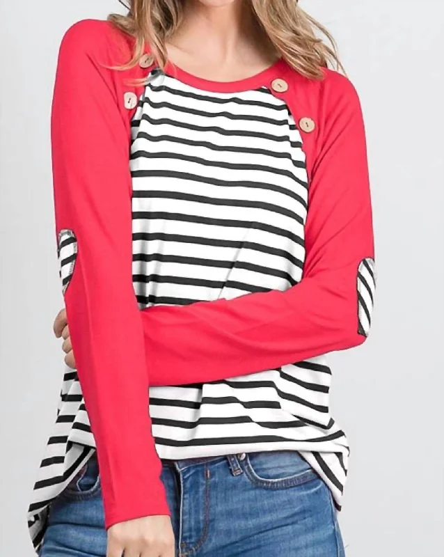 Heart Patch Striped Button Top In Red/white Step Ahead, Lead The Trend