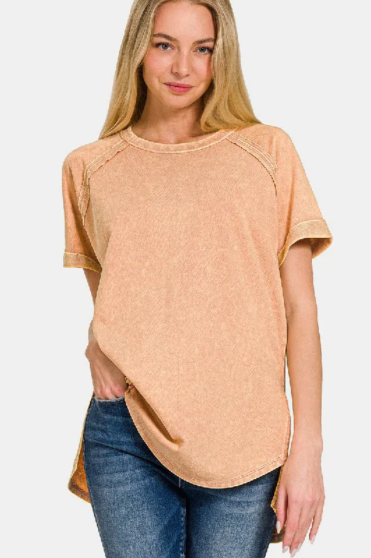 Heathered Round Neck Short Sleeve Top Chic Style