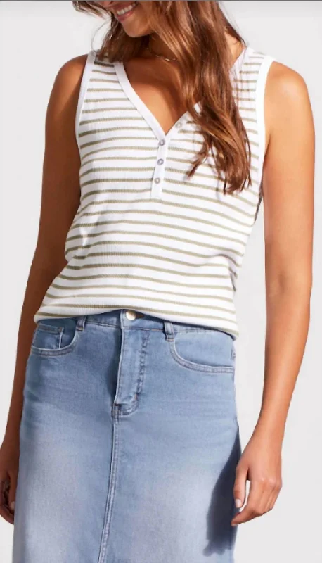 Henley Tank With Buttons-Cactus Stripe Huge Discounts This Week