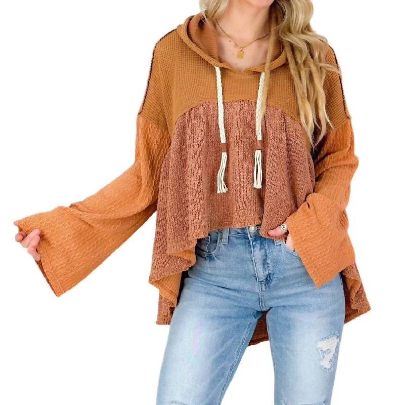 Hi Lo Knit Hoodie Top In Toffee Hot Brand Discounts