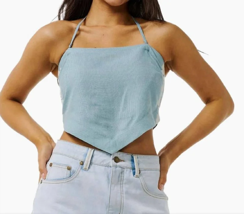 Hibiscus Heat Halter Neck Top In Mid Blue Fashion Forward Femininity