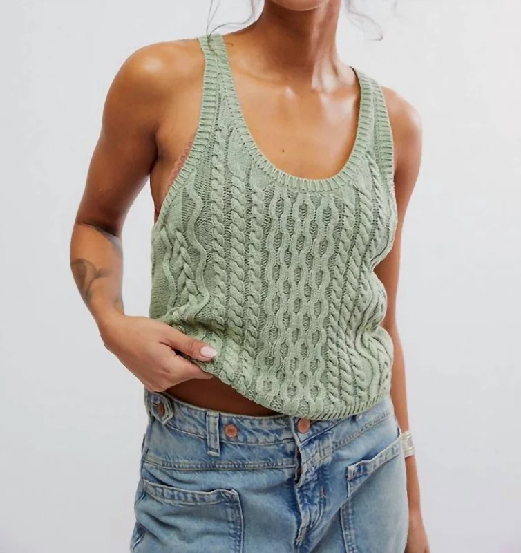 High Tide Cable Tank Top In Green Tea Wardrobe Refresh