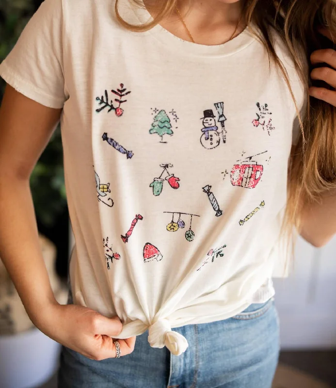 Holiday Doodles T-Shirt In White Luxury Style