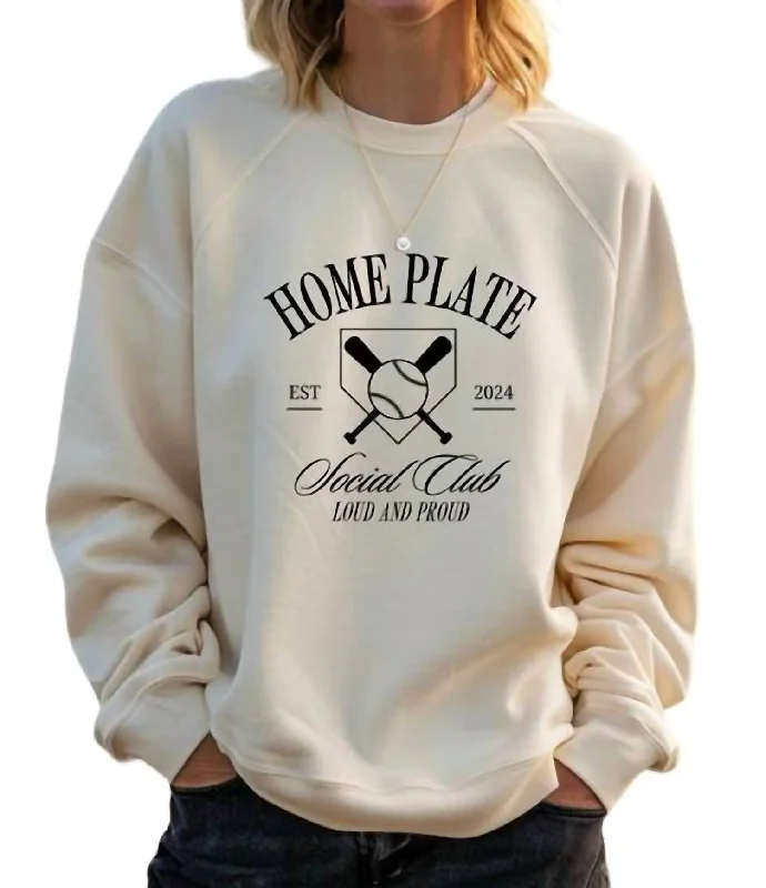 Homeplate Social Club Crewneck Sweatshirt In Cream Trendy Clothing Sale