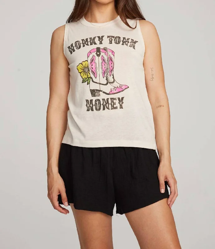 Honky Tonk Tank Muscle Tee In Pink Casual Elegance