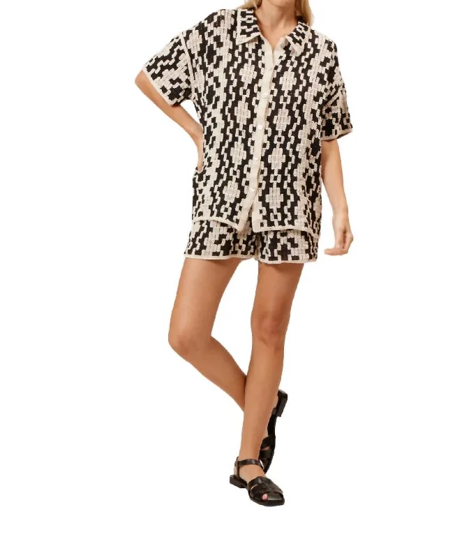 Huxton Crochet Top In Black/cream Embrace New Fashion