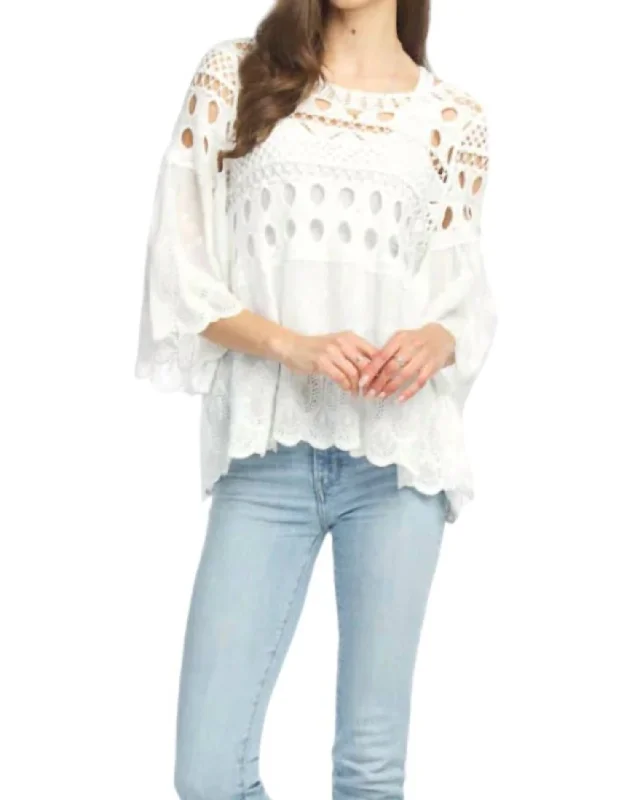 Idina Crochet Embroidered Blouse In White Low Price Special