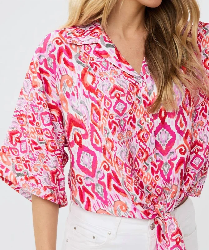 Ikat Blouse With Tie In Print Elegant Style