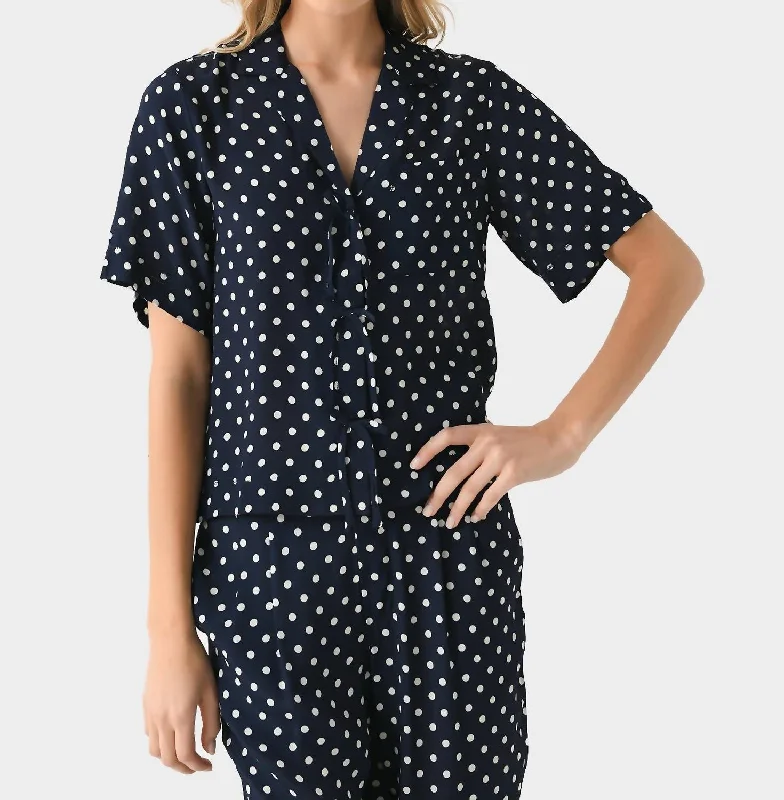 Inez Shirt In Navy Polka Dot Vintage Style Clothing Sale