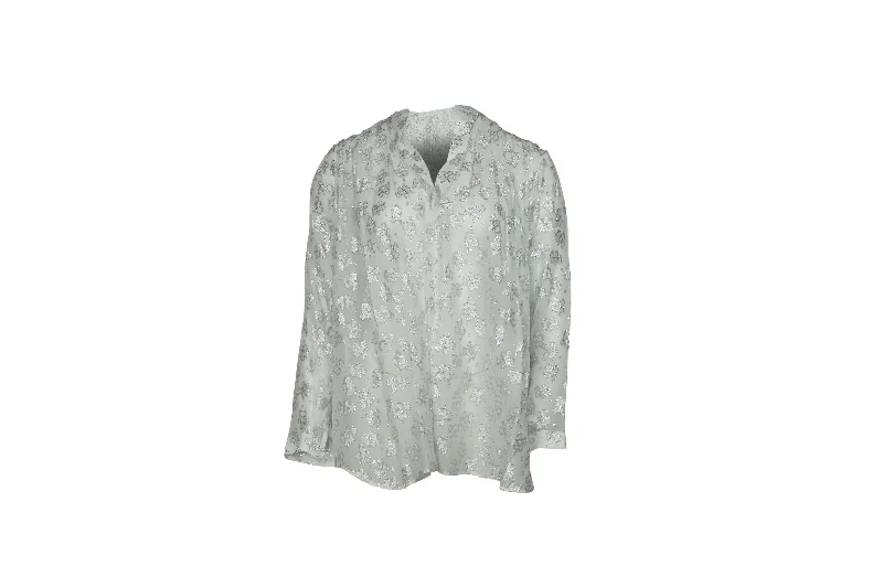 Iris & Ink Embroidered Button Down Shirt in White Viscose Flowing Silhouette