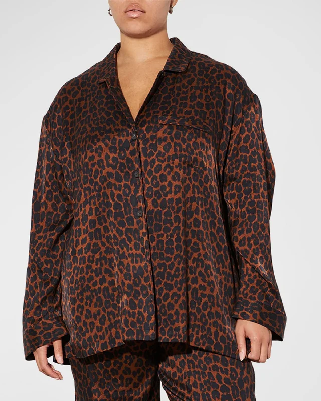 Iris Leopard-Print Button-Front Shirt Feminine Soft - Hued Look