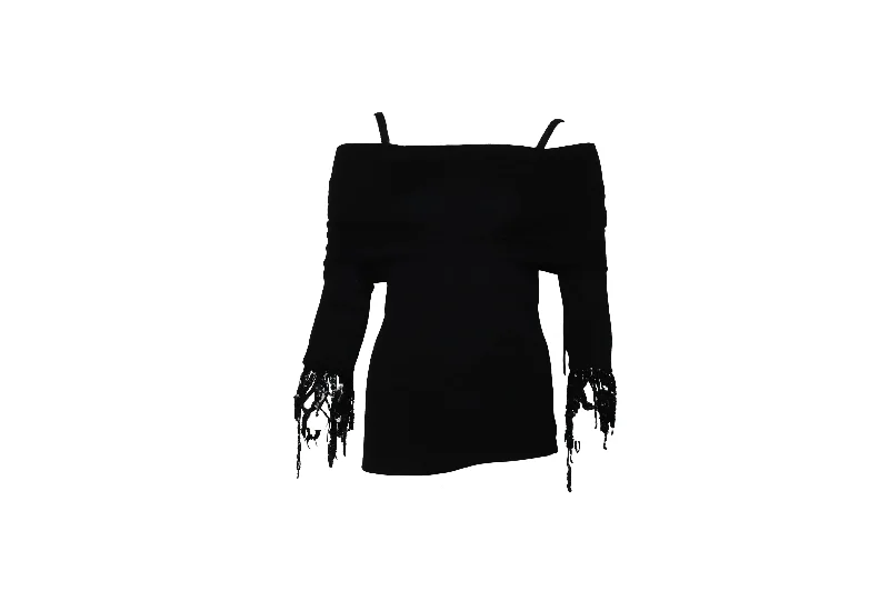 Isa Arfen Off-shoulder Sequin Detail Top in Black Wool Chic Sophistication