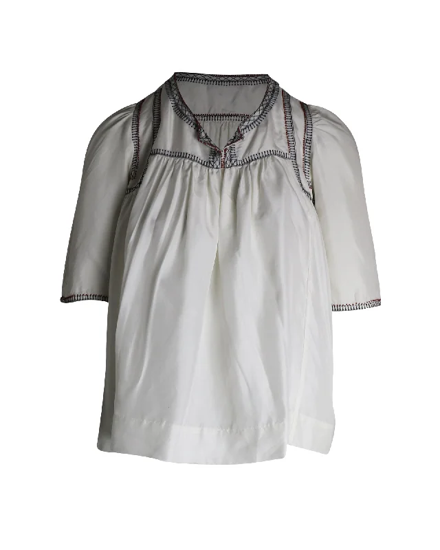 Isabel Marant Embroidered Detail Blouse in White Silk Fashion For Every Occasion