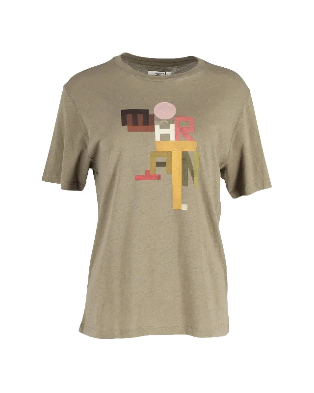 Isabel Marant Graphic Zewel T-Shirt in Olive Cotton Best Seller