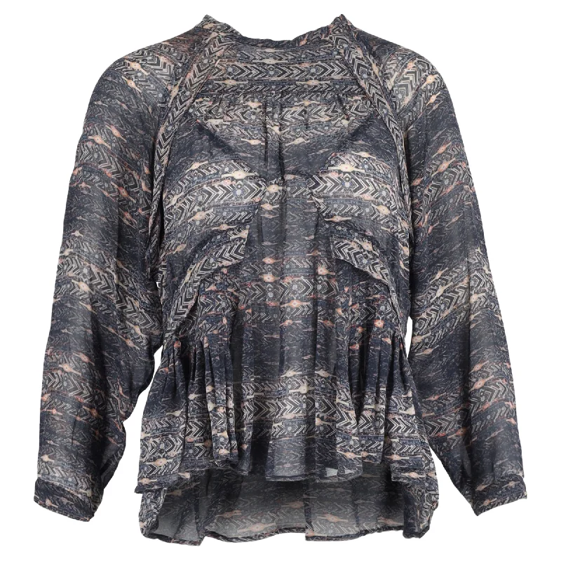 Isabel Marant Printed Blouse in Grey Silk Anniversary Sale