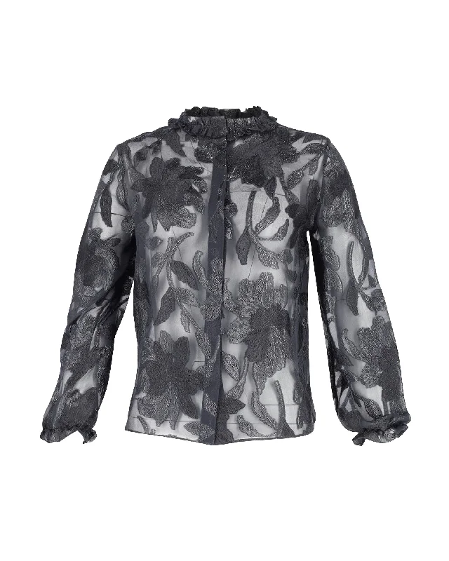 Isabel Marant Sheer Embroidered Blouse in Black Silk Bold Fashion