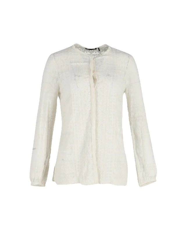 Isabel Marant Sheer Long Sleeve Blouse in Cream Cotton Chic Style