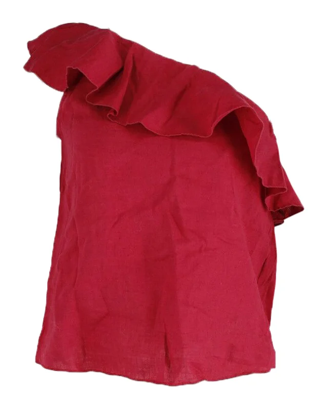 Isabel Marant Thom One-shoulder Top In Red Linen Mother's Day Special