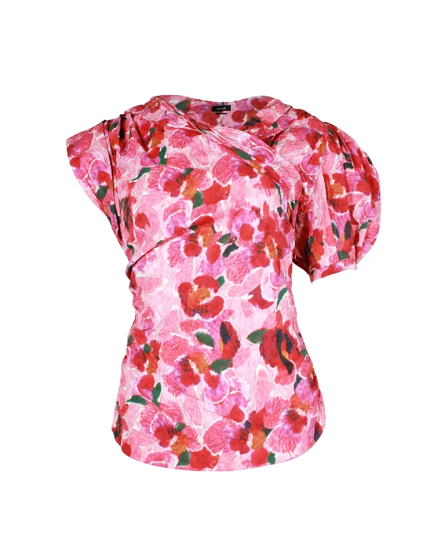 Isabell Marant Stylized Asymmetric Floral Blouse in Pink Viscose Unbeatable Prices