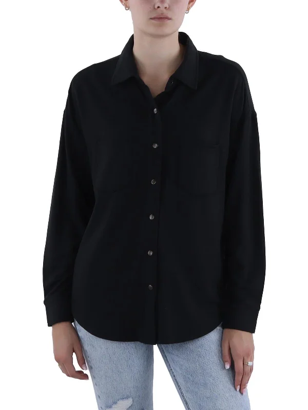 Jack Womens Collar Three Quarter Sleeve Button-Down Top Feminine Allure