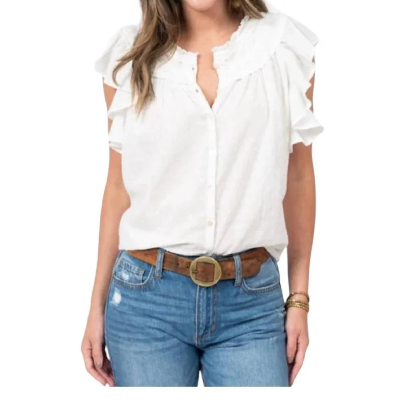 Jacquard Ruffle Top In White Casual Chic