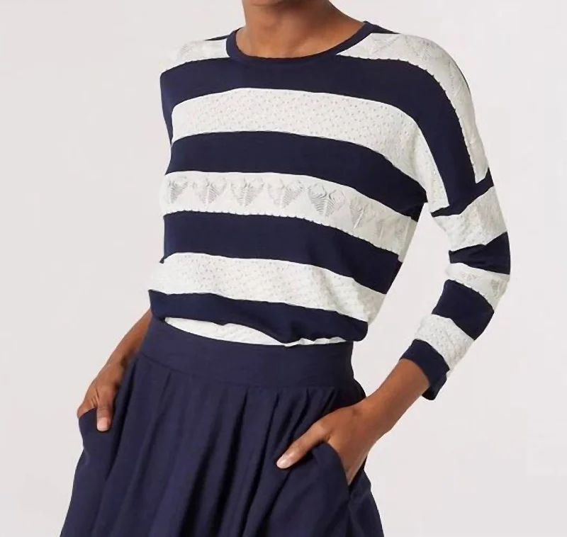 Jacquard White Stripe Box Sweater In Navy Alluring Design