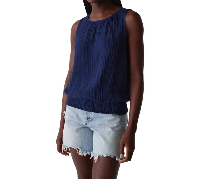 Janelle Tie Neck Tank Top In Navy Beat The Heat In Tropical Styles