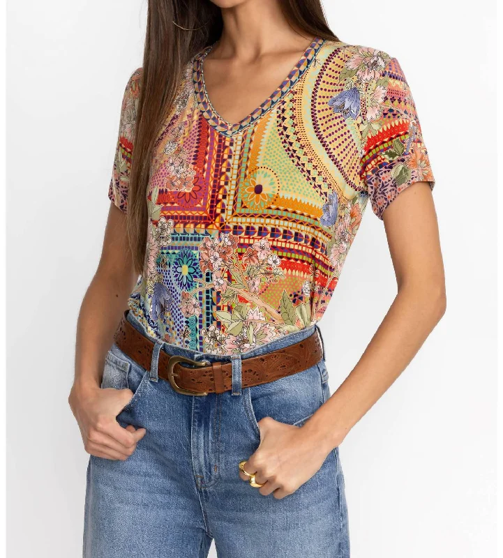 Janie Favorite Tee In Floral Mosaic Orange Casual Chic Clothing