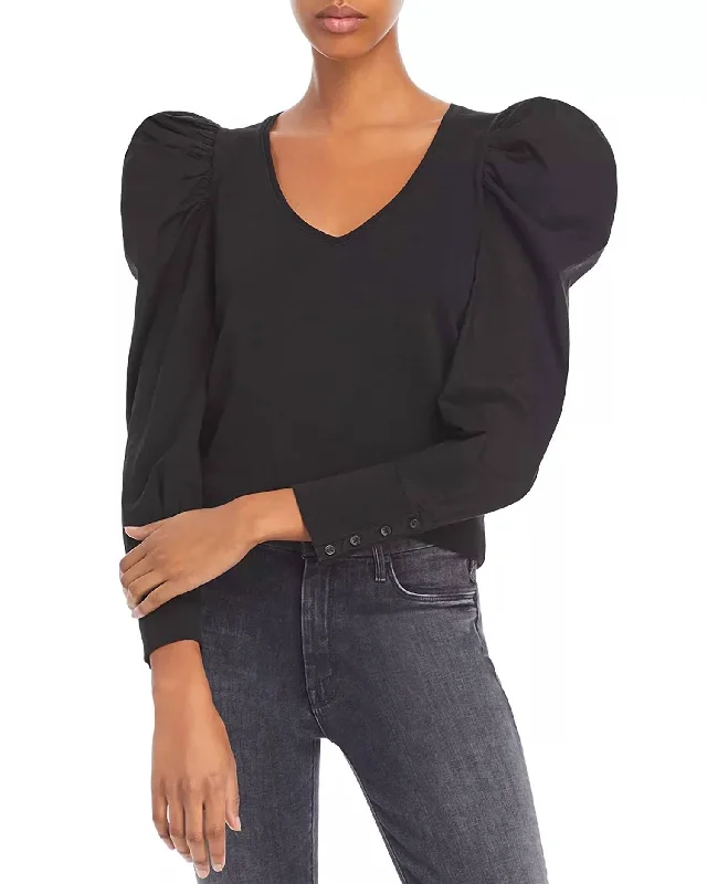 Jenna Cuffed Combo Tee Top In Jet Black Elevate Your Wardrobe