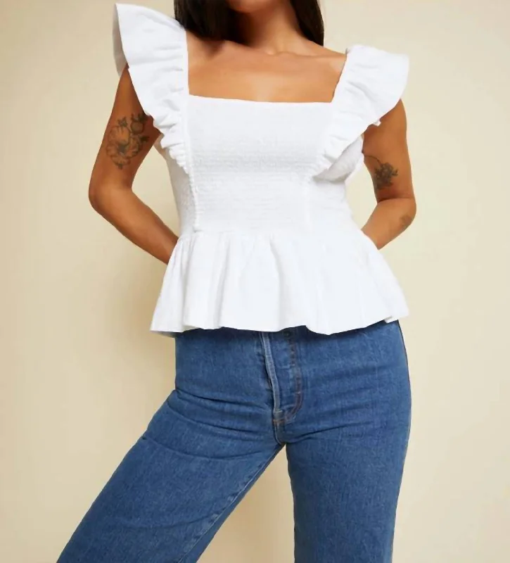 Jenny Fused Ruffle Tank In White Everyday Basics