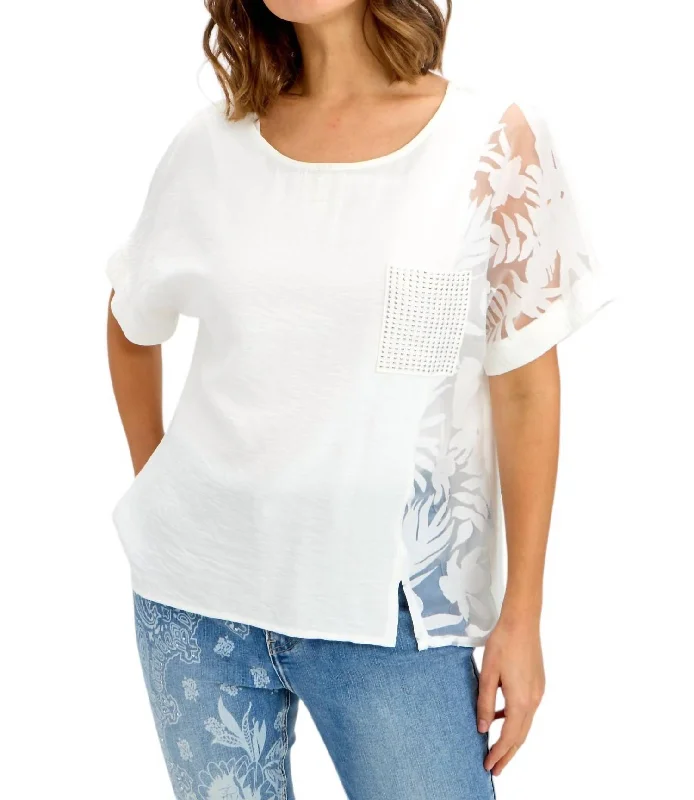 Jeweled Leaf Summer Tee In Off White Top Deals