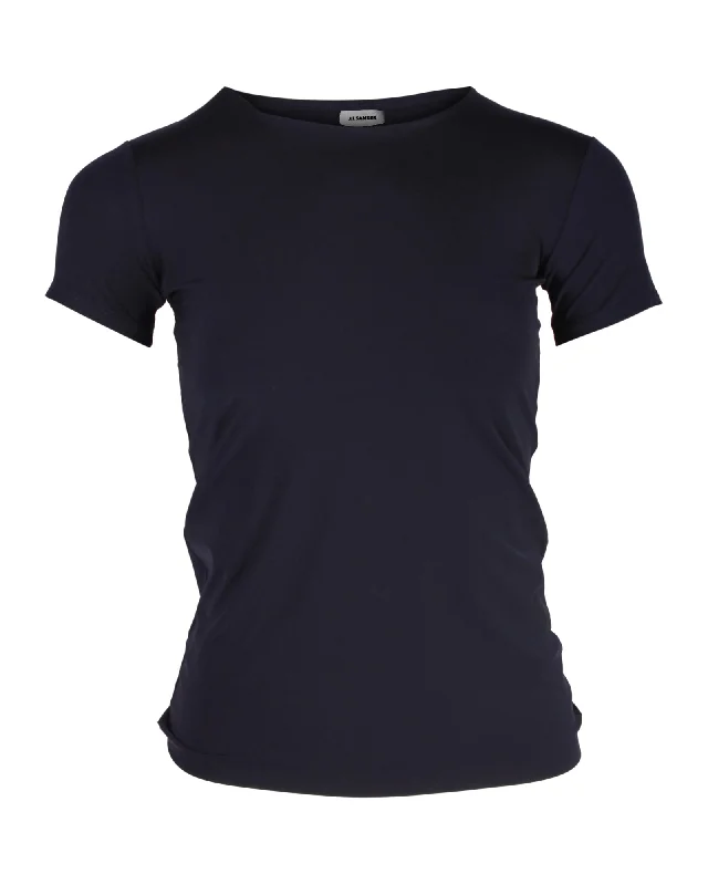 Jil Sander Short Sleeve T-Shirt in Navy Polyester Stylish Savings