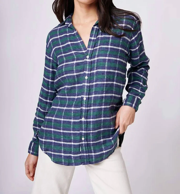 Joedy Boyfriend Button-Up Shirt In Green, Navy, White Plaid Low Price Special