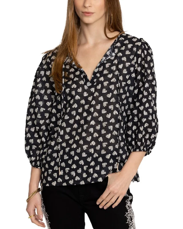 Johnny Was Couple Linen-Blend Blouse Bold Silhouette