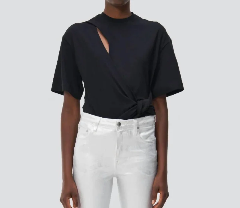 Joline Wrap Tie T-Shirt In Black Parisian Effortless Chic Style