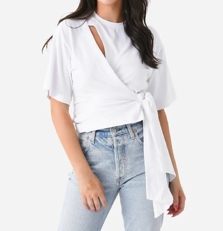 Joline Wrap Tie T-Shirt In Optic White Effortless Everyday Wear