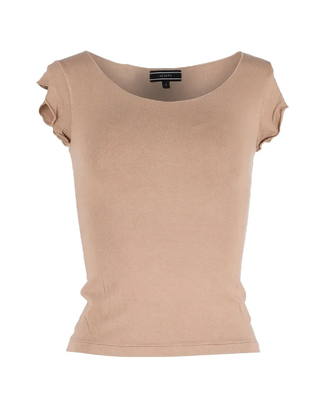 Joseph Cap Sleeve T-shirt in Brown Viscose Vibrant Femme Fashion