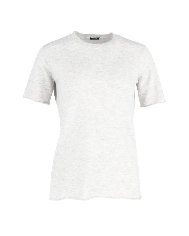 Joseph Melange Crewneck T-shirt in Light Grey Recycled Wool Trend Alert