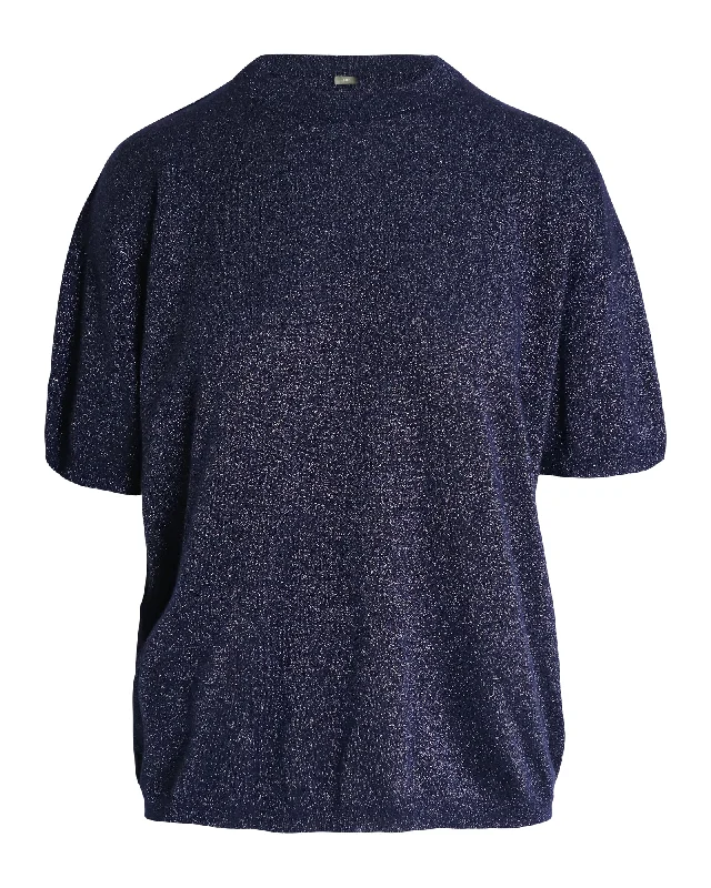 Joseph Metallic Crewneck T-shirt in Navy Blue Cashmere Casual Chic