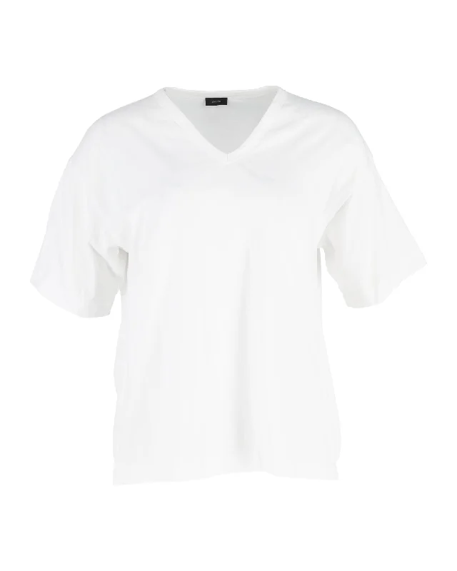 Joseph V-neck T-shirt in White Cotton Parisian Effortless Chic Style