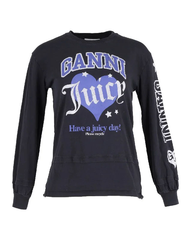 Juicy Couture x Ganni Long Sleeve Top in Black Cotton Weekend Special