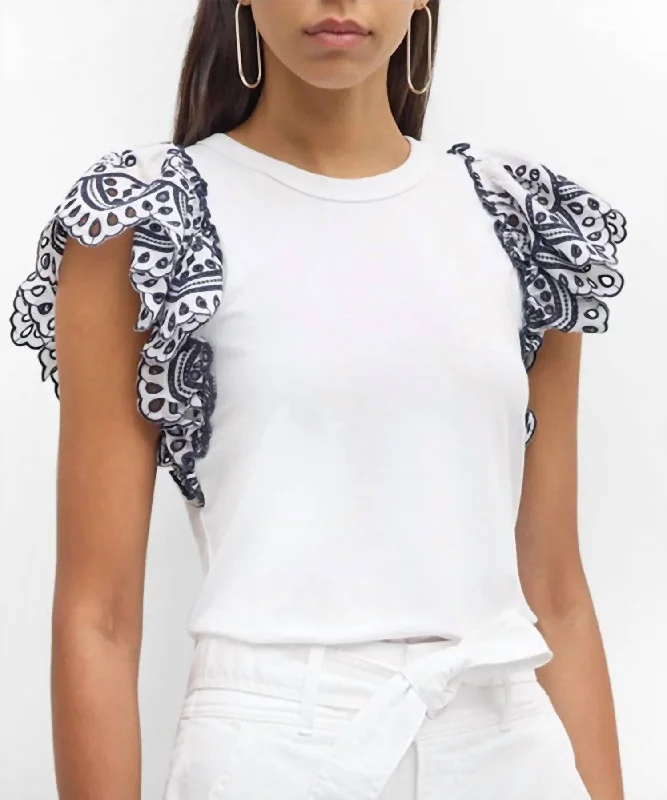 Julianka Top In White/navy Feminine Grace