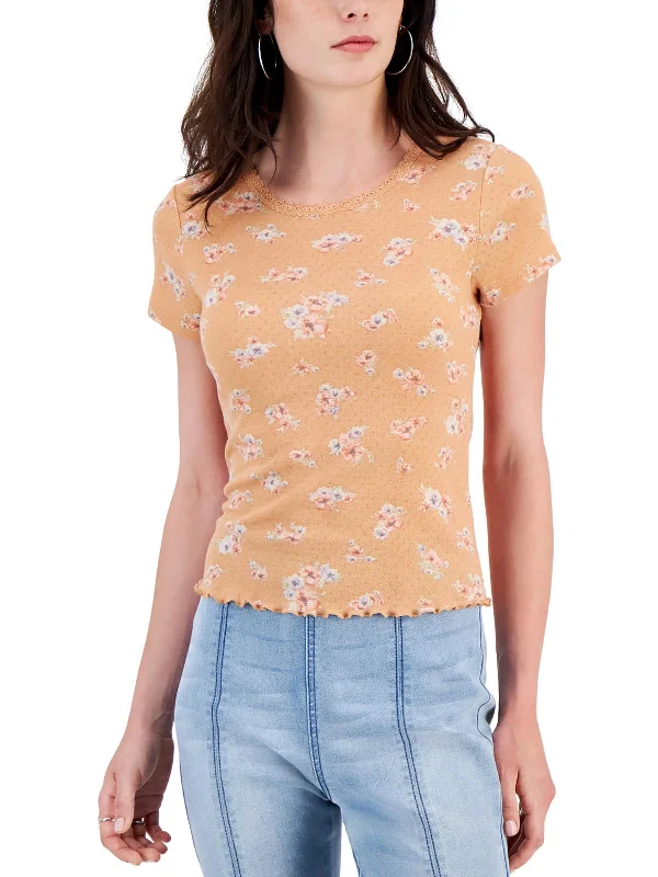 Juniors Womens Floral Print Pullover Top Mid Season Sale