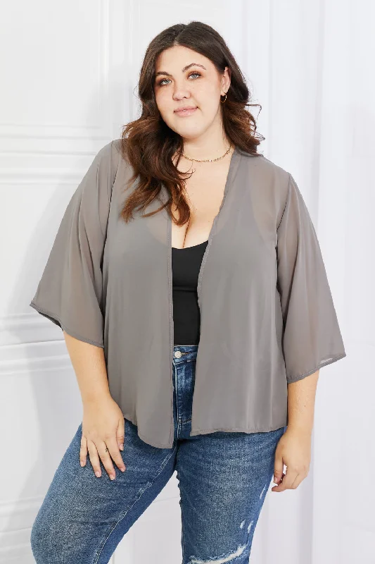 Just Breathe Full Size Chiffon Kimono in Grey Classic Charm