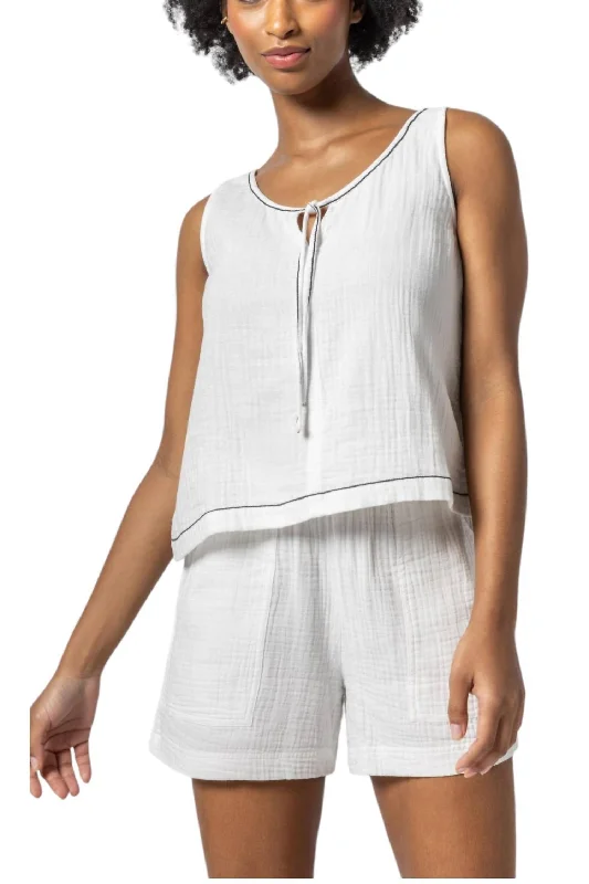 Kali Tie Front Tank Top In White Chic Allure