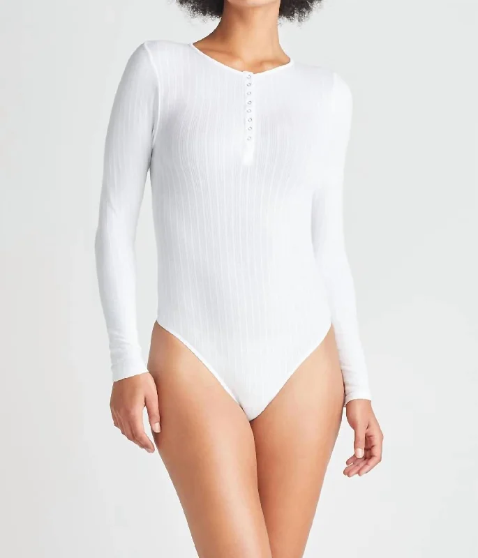 Katrina Ribbed Bodysuit In White Fashion Essentials