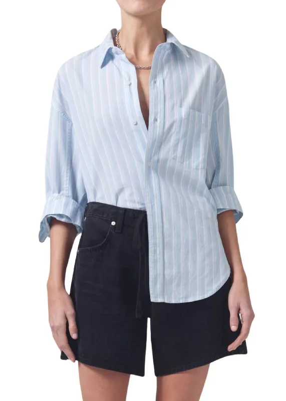 Kayla Button Down Shirt In Mrino Stripe Daily Deals