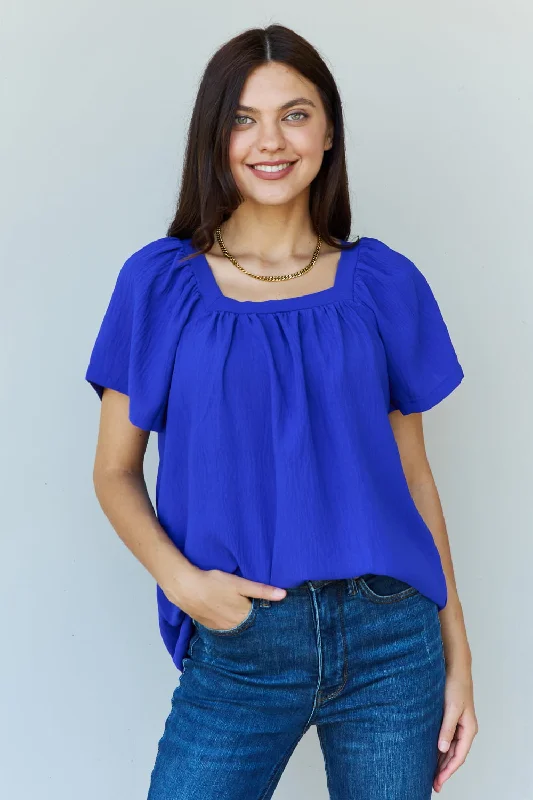 Keep Me Close Square Neck Short Sleeve Blouse in Royal Flash Deals