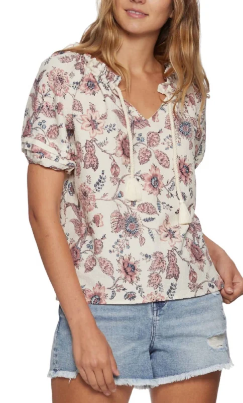 Kensal Pleated Floral Top In Cream Combo Comfort Centric Apparel