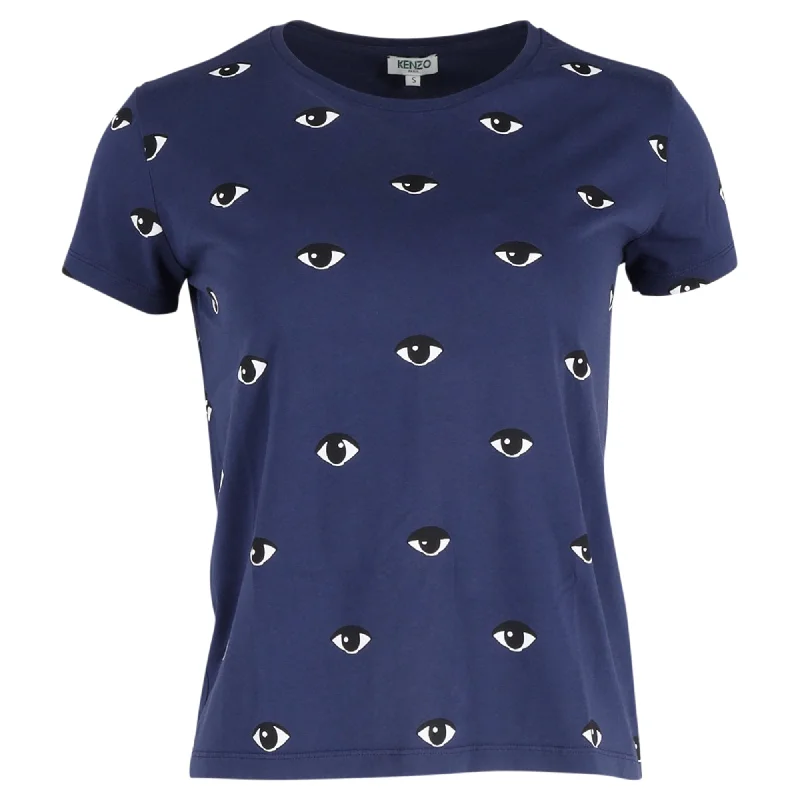 Kenzo Women's Eyes Round Neck T-shirt in Blue Cotton Now On Sale For Chic Urban Styles